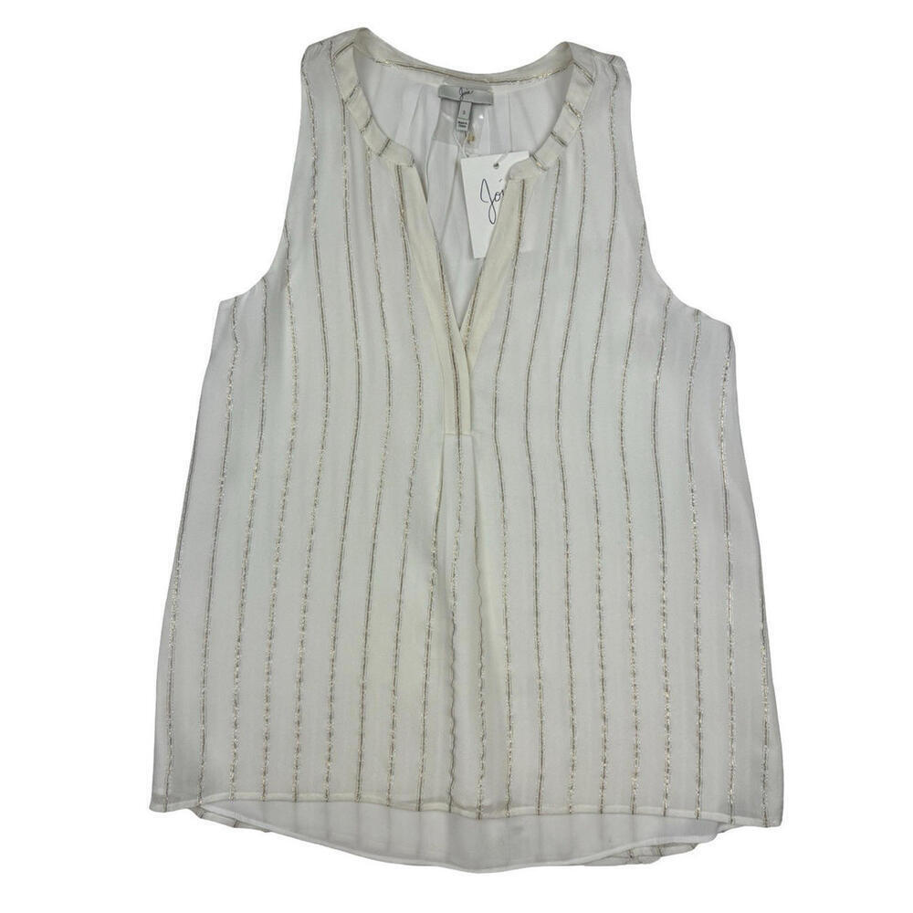 Joie Aruna F Silk Sleeveless Split Neck Top Ivory Size S